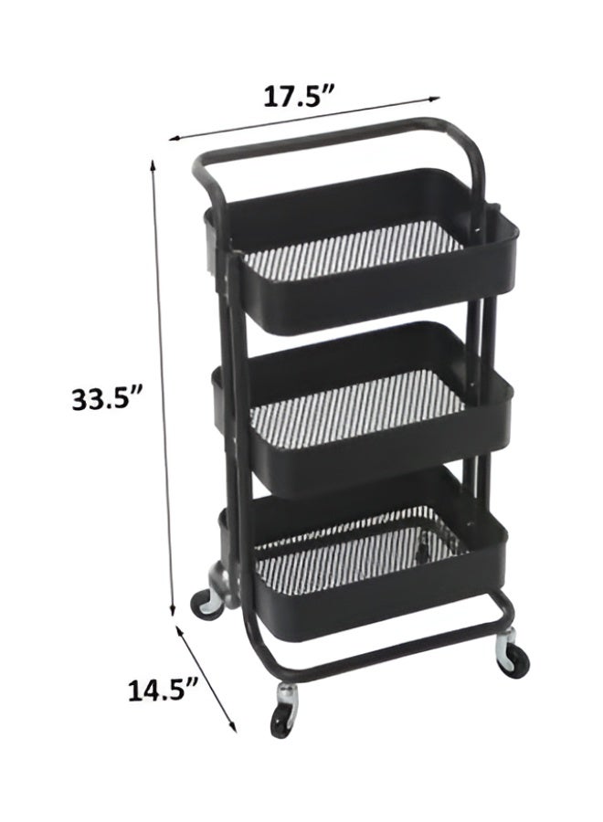 Toshionics 3-Tier Metal Mesh Rolling Utility Cart with Handle & Wheels | Multipurpose Storage Organizer Rack for Kitchen, Bathroom, Office, Home | Mobile Shelving Unit, Space-Saving Storage Trolley (33.5 x 17.5 x 14.5 in) - Image 2